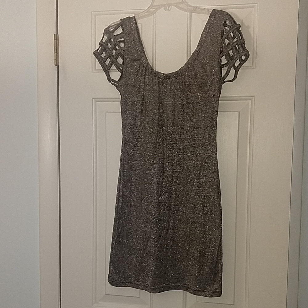 Bronze metallic dress cutout cap sleeves - Picture 3 of 6